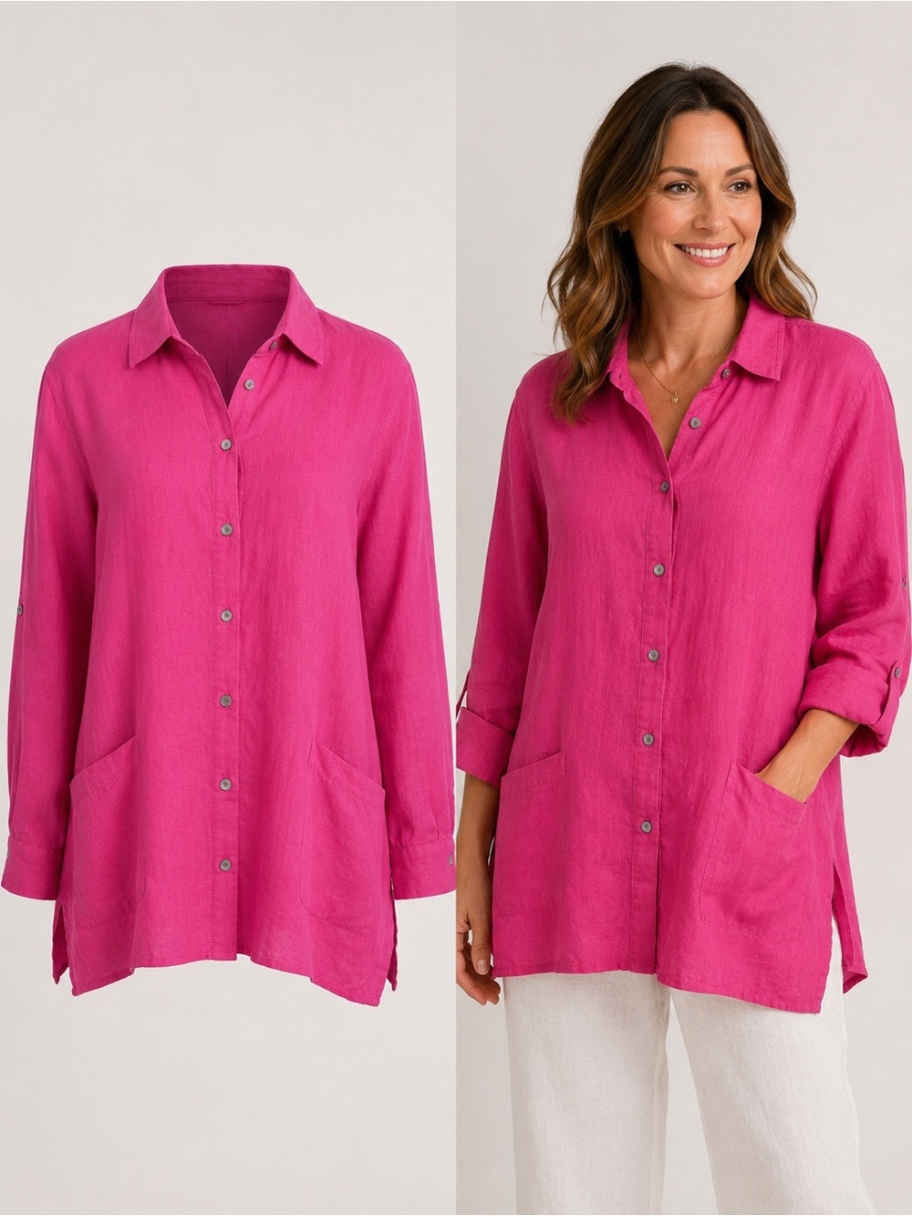 Windsmoor | Pink 100% Linen Button Front Tunic Blouse | Size US 14